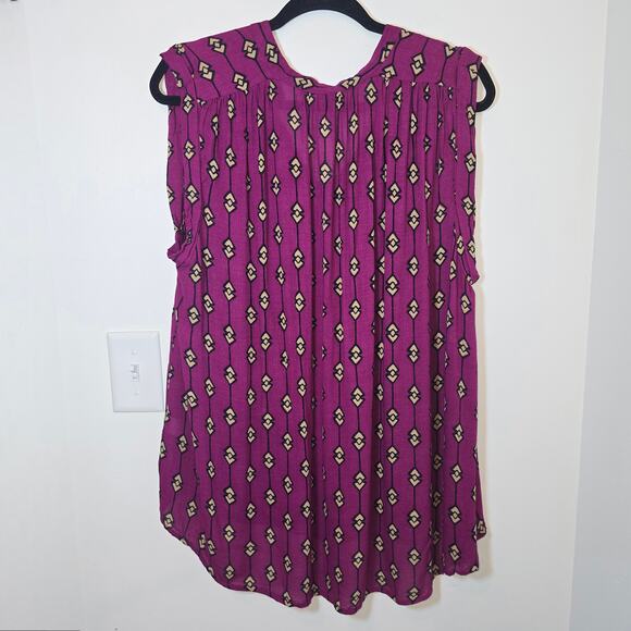Lucky Brand 3X Tunic Top Boho Geometric Purple Sleeveless Blouse Tassel Peasant - Picture 5 of 7